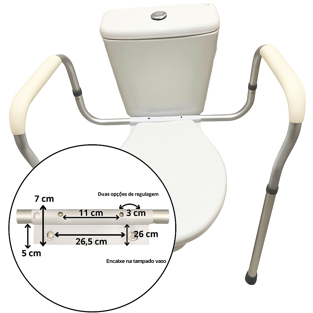 Barra de Apoio Seguro em Alumínio para Vaso Sanitário.