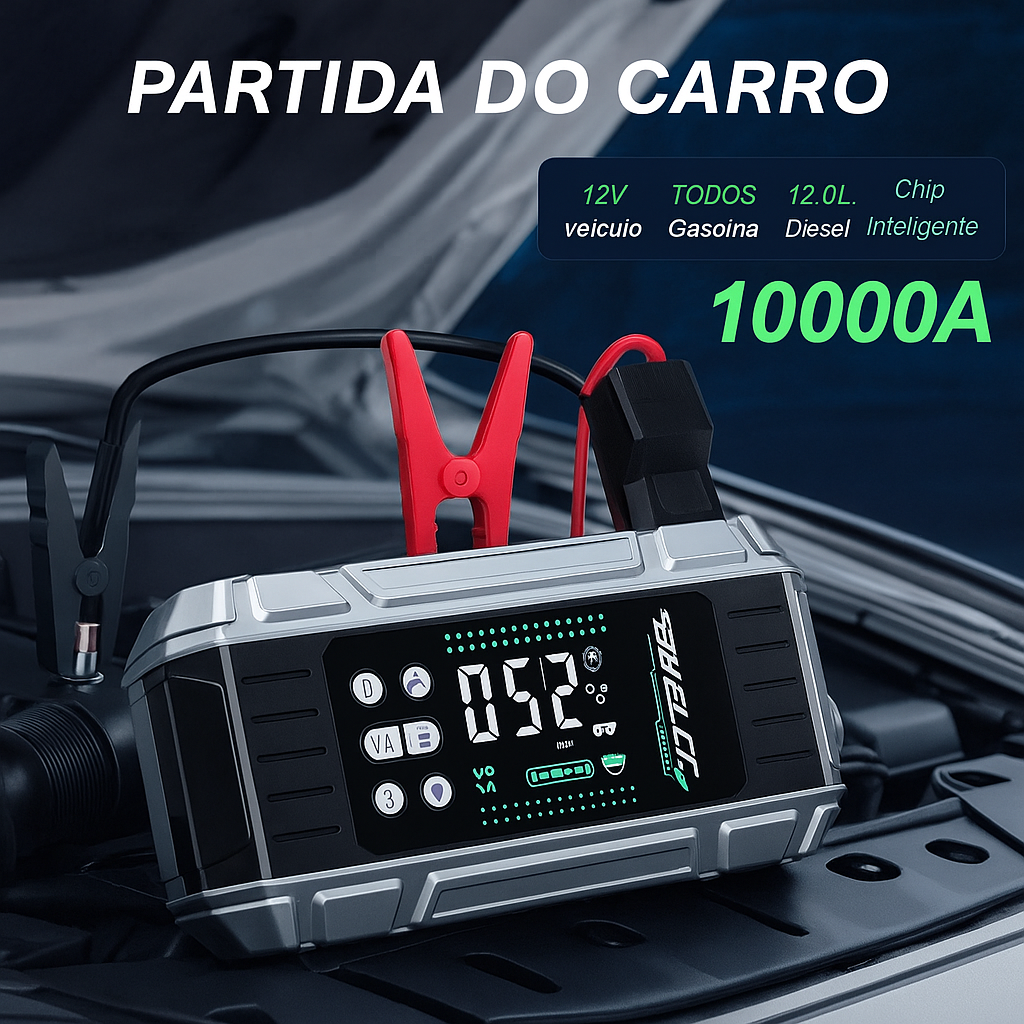 Jump Starter 6000A com Bomba de Ar 150PSI – Emergência Automotiva | Esquenta Black Friday